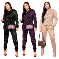 C0479  2020 Fashion women outfit two piece set diamond pullovers 2 piece tracksuit set